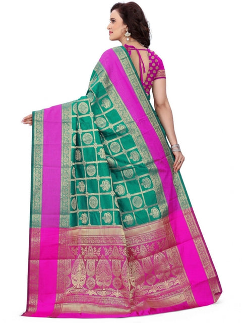 Women's Jacquard Woven Saree With Unstitched Blouse 5.5Mtr (Light Green)