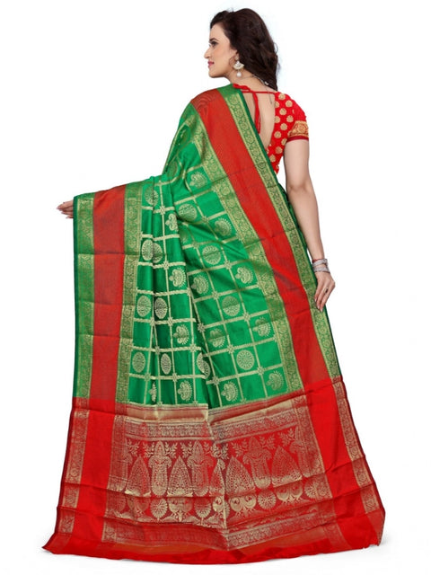 Women's Jacquard Woven Saree With Unstitched Blouse 5.5Mtr (Green)
