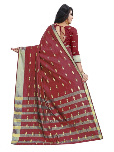 Women's Silk Blend Woven Saree With Unstitched Blouse 5.5Mtr (Red)