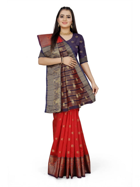 Women's Jacquard Woven Saree With Unstitched Blouse 5.5Mtr (Red)