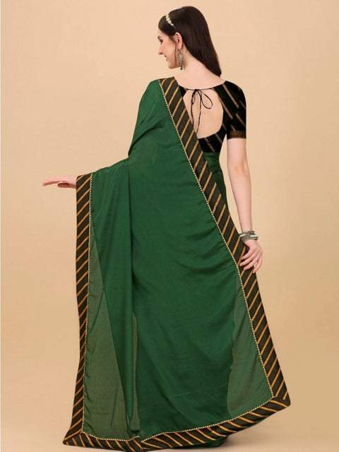 Women's Chiffon Self Design Saree With Unstitched Blouse 5.5Mtr (Green)