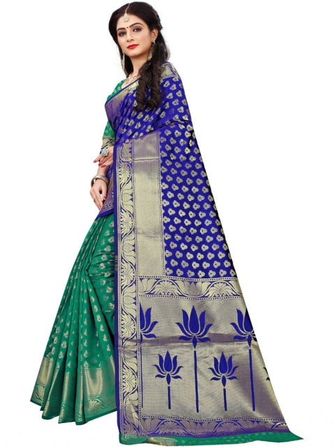 Women's Jacquard Woven Saree With Unstitched Blouse 5.5Mtr (Green)