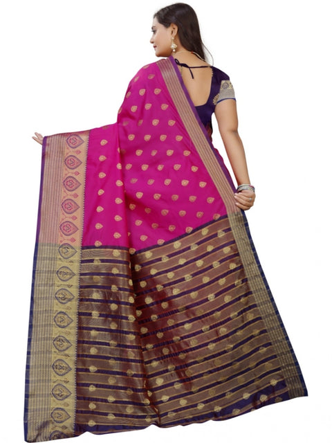 Women's Silk Blend Woven Saree With Unstitched Blouse 5.5Mtr (Purple-Pink)
