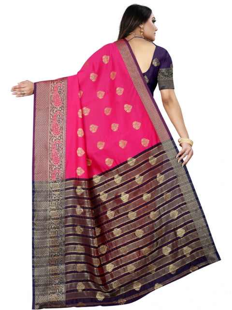 Women's Silk Blend Woven Saree With Unstitched Blouse 5.5Mtr (Purple-Pink)