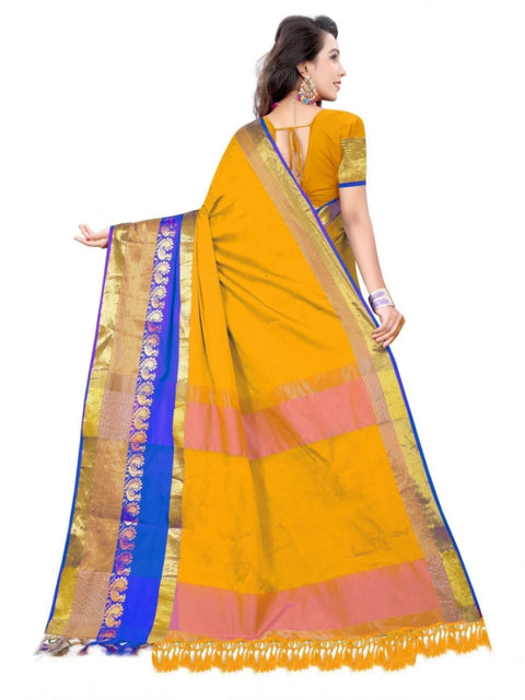 Women's Jacquard Woven Saree With Unstitched Blouse 5.5Mtr (Yellow)
