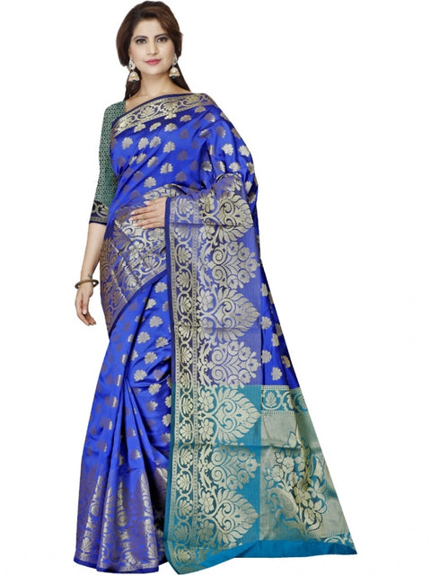 Women's Jacquard Woven Saree With Unstitched Blouse 5.5Mtr (Dark Blue)