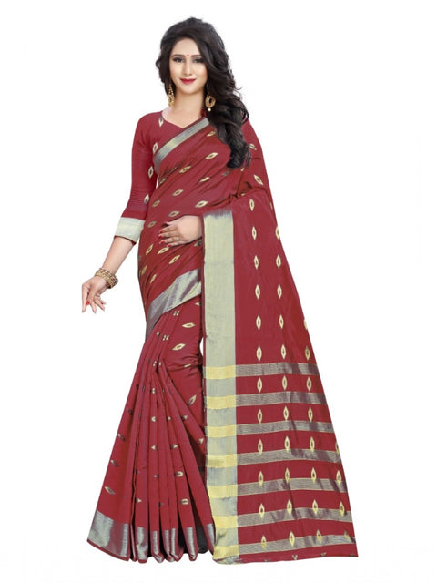 Women's Silk Blend Woven Saree With Unstitched Blouse 5.5Mtr (Red)