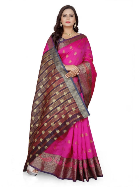 Women's Jacquard Woven Saree With Unstitched Blouse 5.5Mtr (Pink)