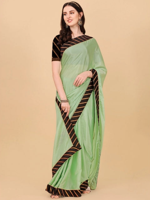Women's Chiffon Self Design Saree With Unstitched Blouse 5.5Mtr (Light Green)