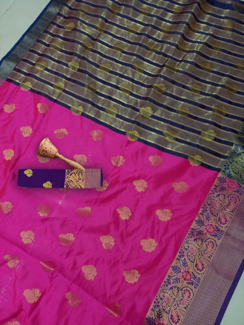 Women's Silk Blend Woven Saree With Unstitched Blouse 5.5Mtr (Pink)