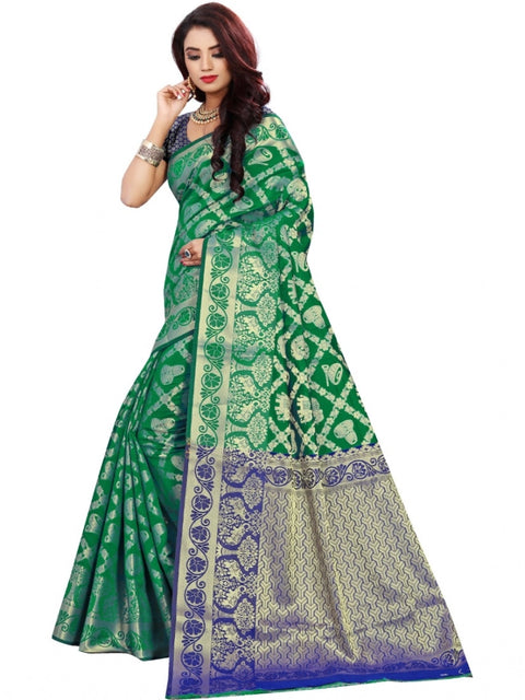 Women's Jacquard Woven Saree With Unstitched Blouse 5.5Mtr (Green)