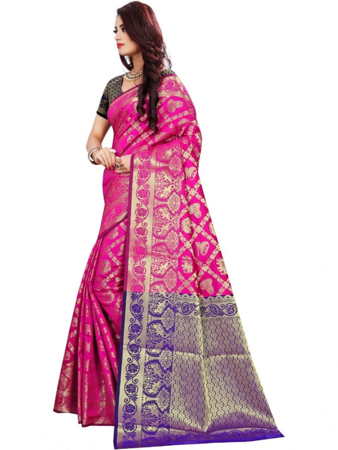 Women's Jacquard Woven Saree With Unstitched Blouse 5.5Mtr (Pink)