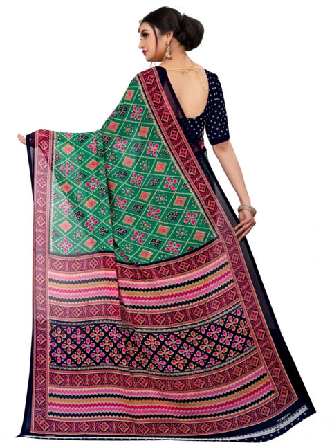 Women's Georgette Floral Print Saree With Unstitched Blouse 5.5Mtr (Green)