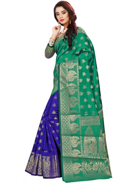 Women's Jacquard Woven Saree With Unstitched Blouse 5.5Mtr (Green)
