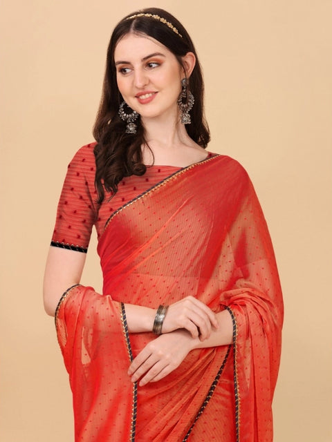 Women's Silk Blend Embellished Saree With Unstitched Blouse 5.5Mtr (Red)