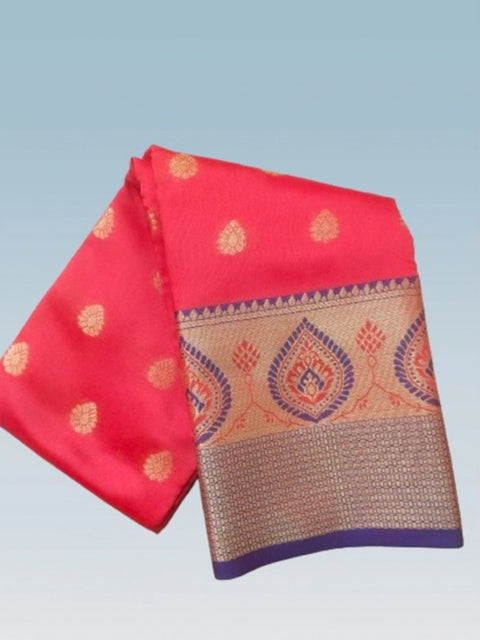 Women's Silk Blend Woven Saree With Unstitched Blouse 5.5Mtr (Red)