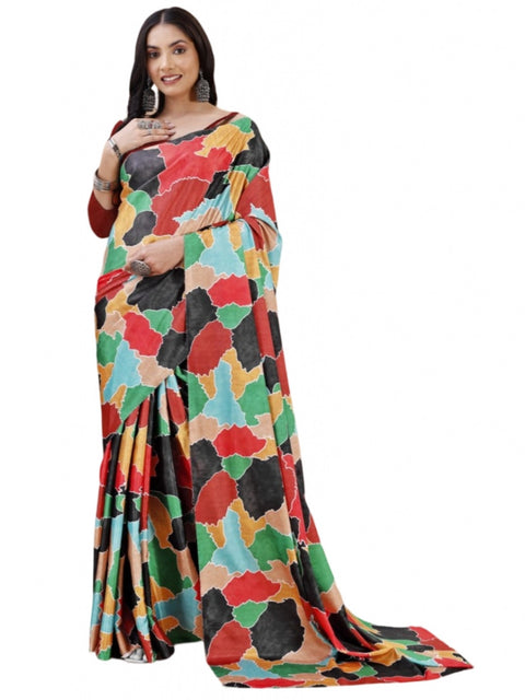 Women's Crepe Digital Print Saree With Unstitched Blouse 5.5Mtr (Red)