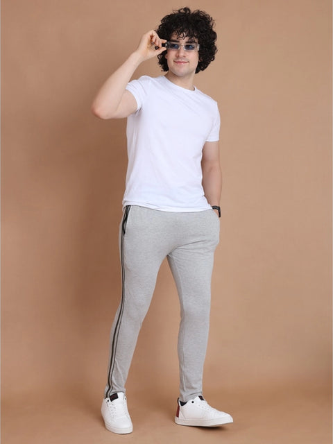 Generic Men's Casual Cotton Striped Full Length Track Pant (Greymelange)