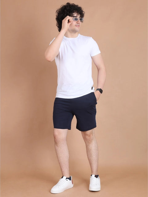 Generic Men's Casual Cotton Striped Above knee Shorts (Navy)