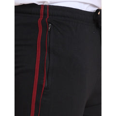 Generic Men's Casual Cotton Striped Full Length Track Pant (Black)
