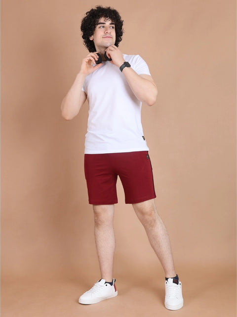 Generic Men's Casual Cotton Striped Above knee Shorts (Maroon)