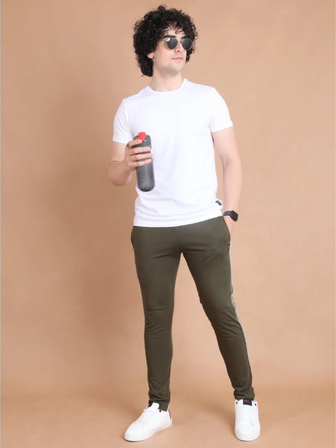 Generic Men's Casual Cotton Striped Full Length Track Pant (olive)