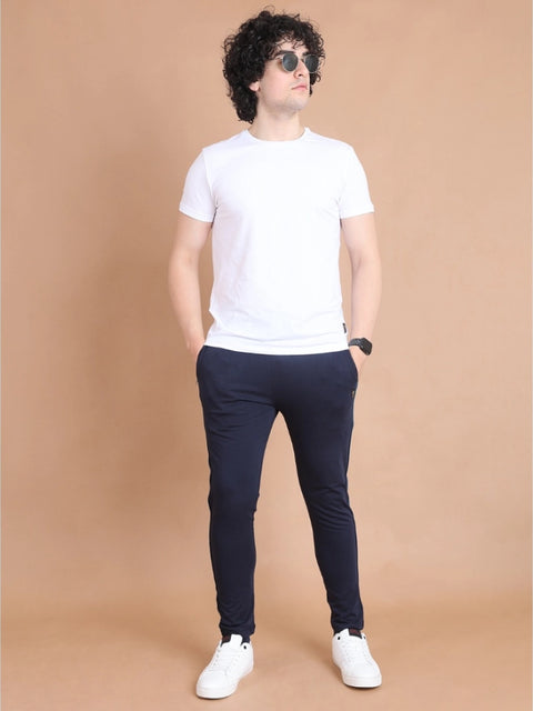 Generic Men's Casual Cotton Striped Full Length Track Pant (Navy)