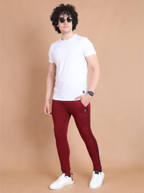 Generic Men's Casual Cotton Striped Full Length Track Pant (Maroon)