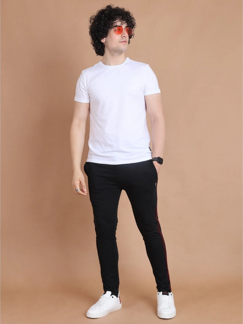 Generic Men's Casual Cotton Striped Full Length Track Pant (Black)