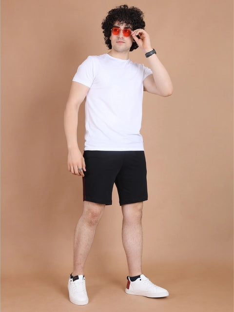 Generic Men's Casual Cotton Striped Above knee Shorts (Black)