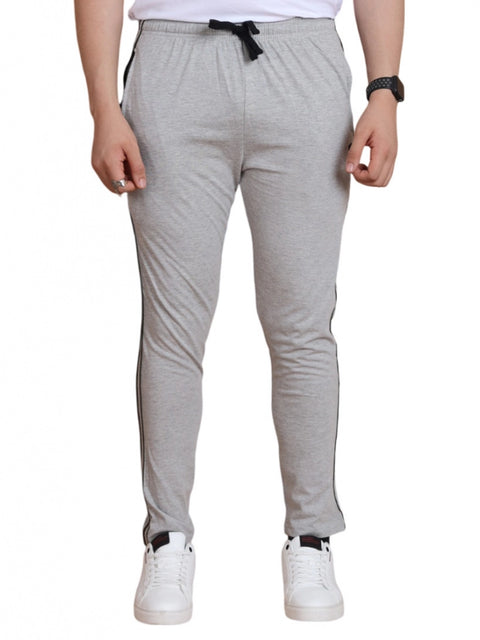 Generic Men's Casual Cotton Striped Full Length Track Pant (Greymelange)