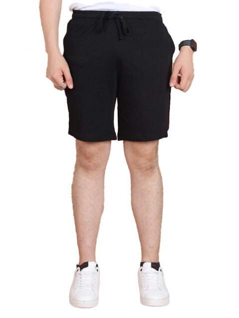 Generic Men's Casual Cotton Striped Above knee Shorts (Black)