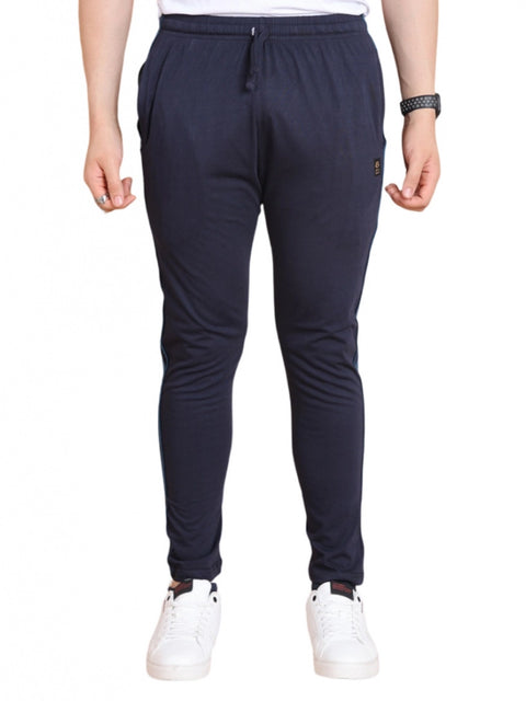 Generic Men's Casual Cotton Striped Full Length Track Pant (Navy)