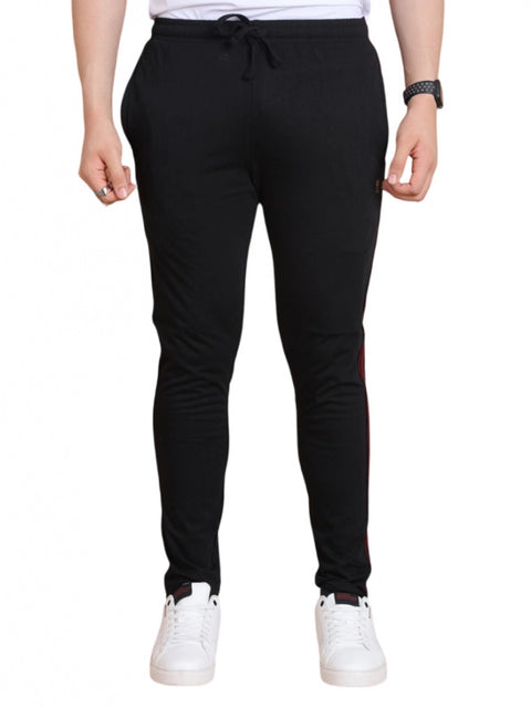 Generic Men's Casual Cotton Striped Full Length Track Pant (Black)