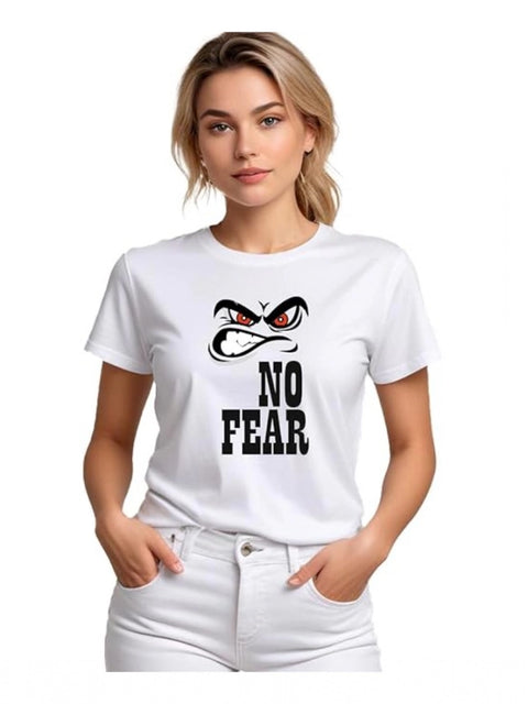 Generic Women's Polyester Solid Printed Round Neck Half Sleeve T-shirt (White)