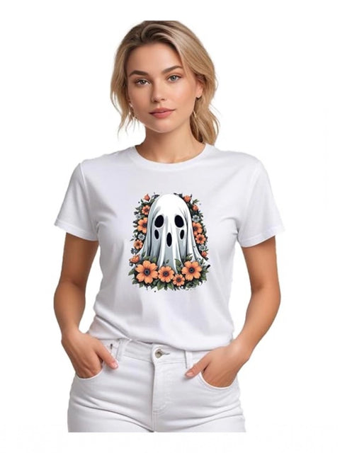Generic Women's Polyester Solid Printed Round Neck Half Sleeve T-shirt (White)