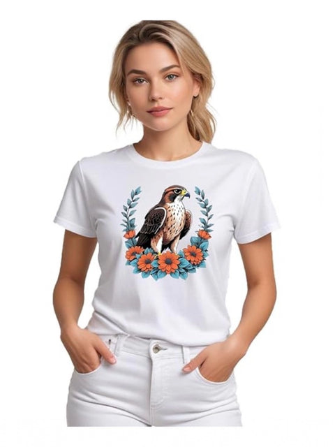 Generic Women's Polyester Solid Printed Round Neck Half Sleeve T-shirt (White)