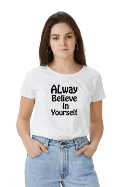 Generic Women's Polyester Solid Printed Round Neck Half Sleeve T-shirt (White)