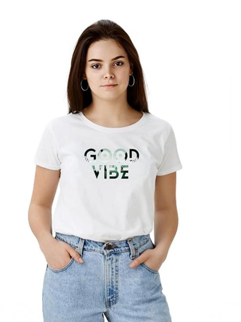 Generic Women's Polyester Solid Printed Round Neck Half Sleeve T-shirt (White)