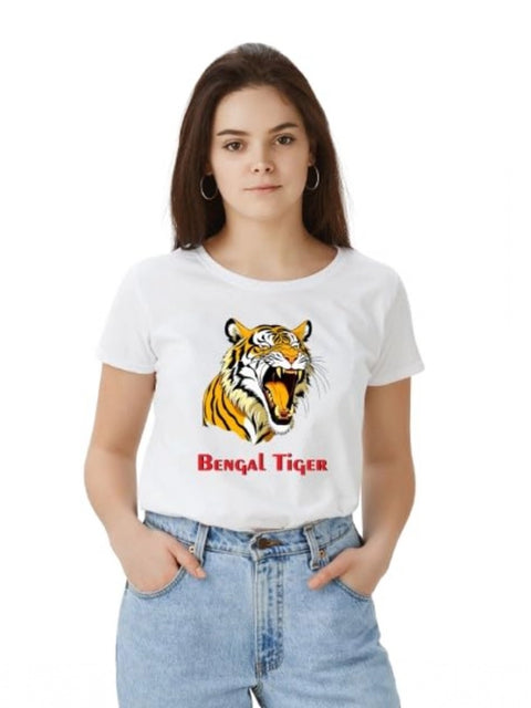 Generic Women's Polyester Solid Printed Round Neck Half Sleeve T-shirt (White)