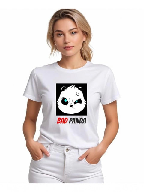 Generic Women's Polyester Solid Printed Round Neck Half Sleeve T-shirt (White)
