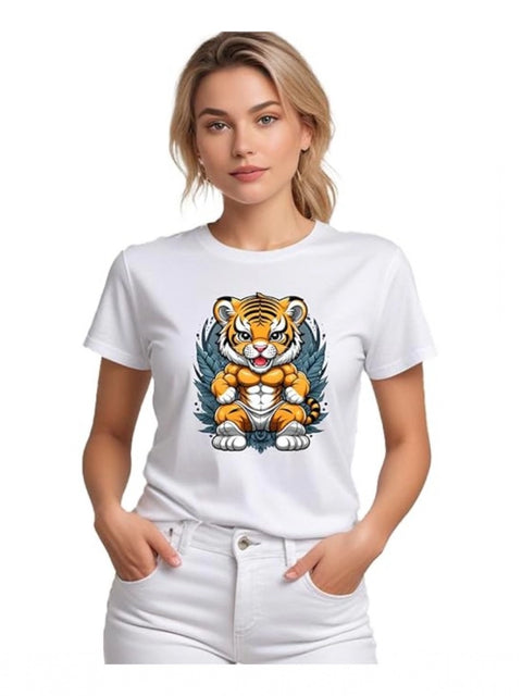 Generic Women's Polyester Solid Printed Round Neck Half Sleeve T-shirt (White)