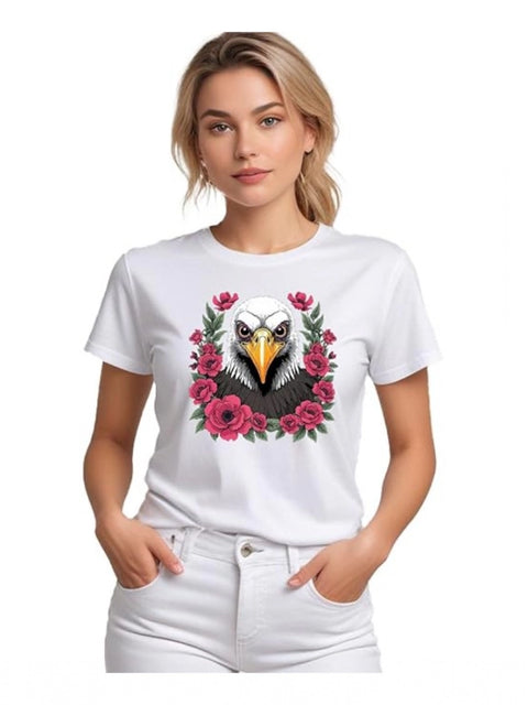 Generic Women's Polyester Solid Printed Round Neck Half Sleeve T-shirt (White)
