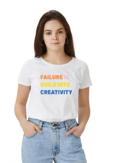 Generic Women's Polyester Solid Printed Round Neck Half Sleeve T-shirt (White)