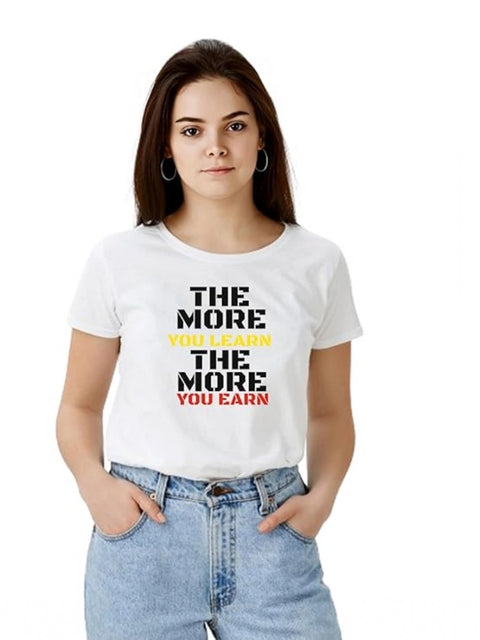 Generic Women's Polyester Solid Printed Round Neck Half Sleeve T-shirt (White)