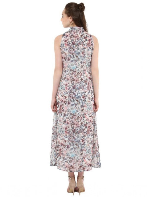 Women's Polyester Chiffon Printed Sleeveless Dress (Multicolor)