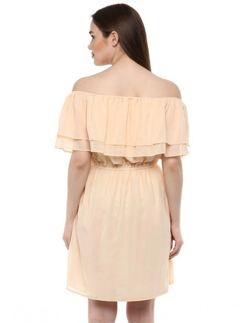 Women's Polyester Solid Sleeveless Knee-Length Dress (Beige)