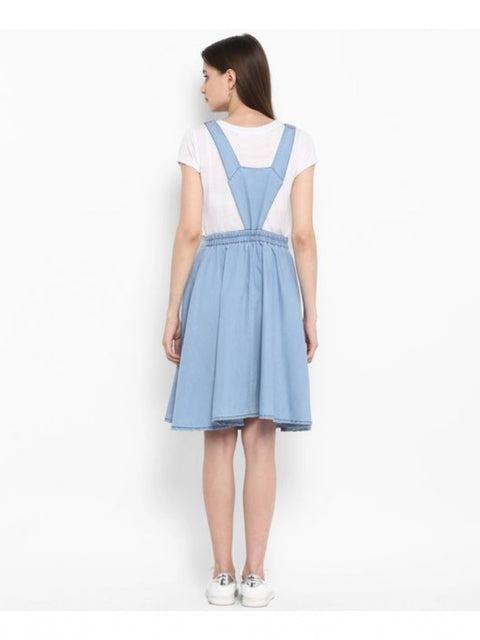Generic Women's Denim Solid Sleeveless Above Knee Dress (Blue)