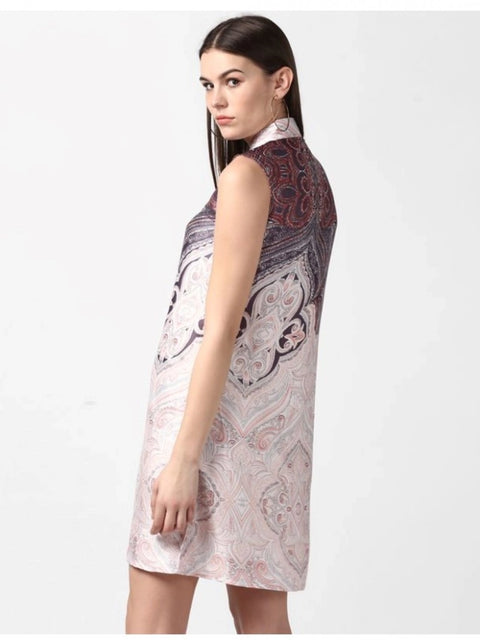 Generic Women's Polyester Printed Sleeveless Above Knee Dress (Orange)