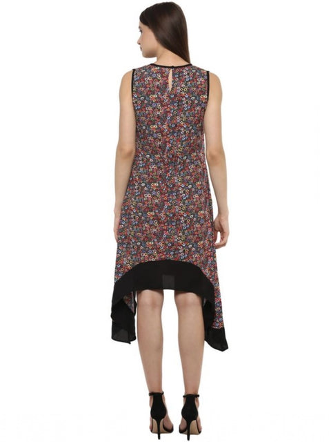 Women's Polyester Printed Sleeveless Knee-Length Dress (Multicolor)